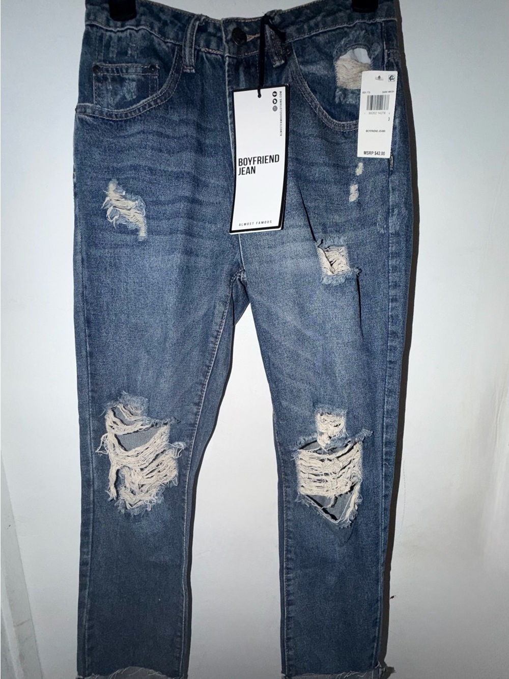 Almost Famous Mid-Blue Distressed Boyfriend Jeans